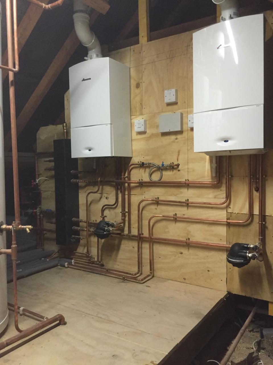Two Worcester compact system boilers in loft