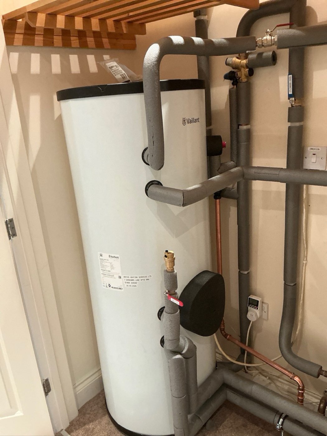 Vaillant unvented hot water cylinder with neat copper pipework